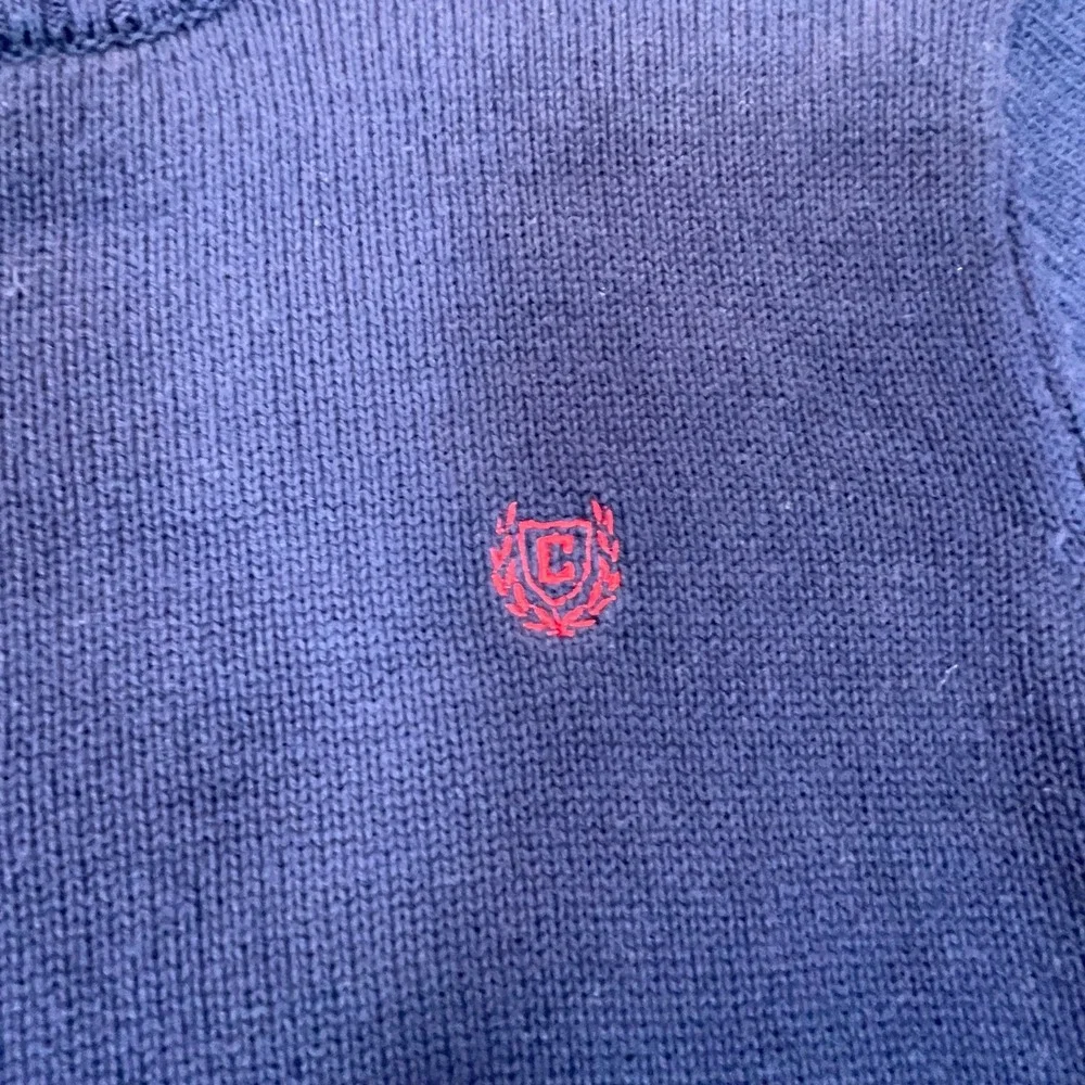 Chaps Crewneck Sweater Boys L 14/16 Blue Cotton Knit Nautical Preppy School Logo